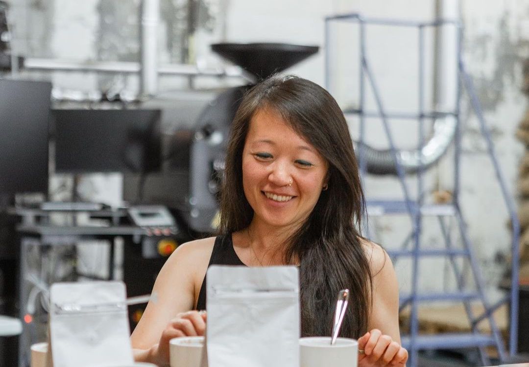 Melanie Leeson at the cupping table